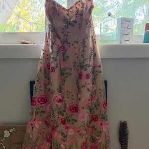 Lulu's Embroidered Floral Strapless Dress